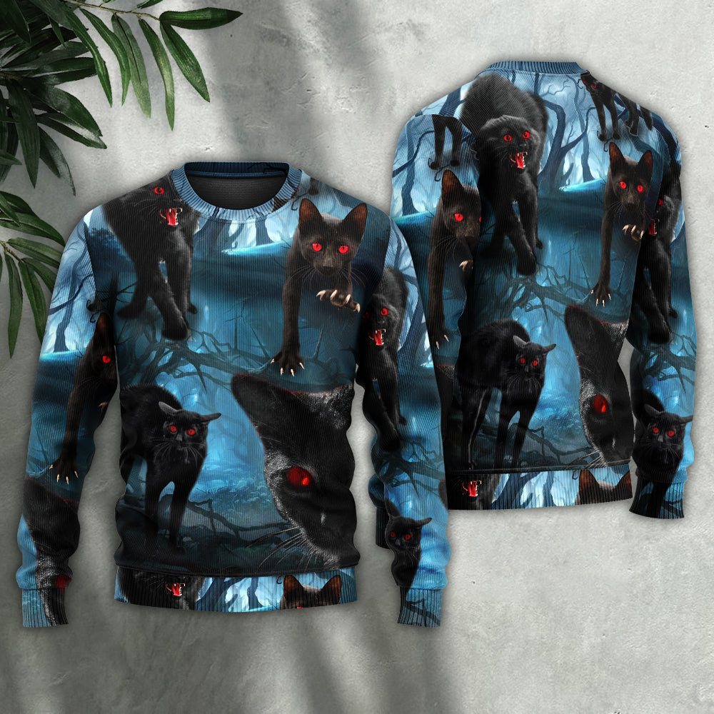 Halloween Black Cat Spooky Art Style – Sweater - Ugly Christmas Sweater