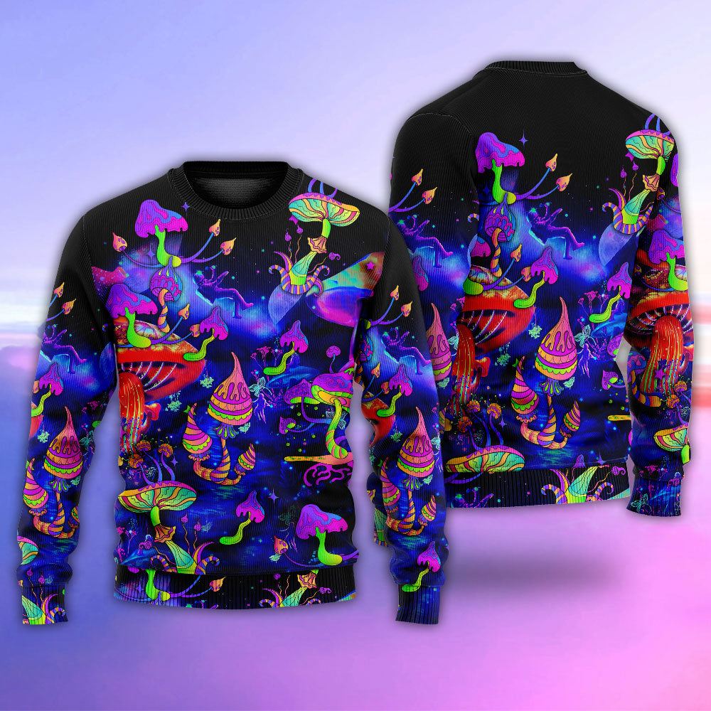Hippie Mushroom Galaxy Neon Art – Sweater - Ugly Christmas Sweater