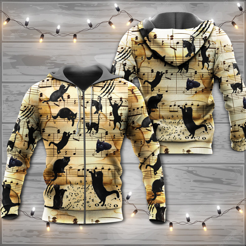 Black Cat Music Note Love Style - Hoodie