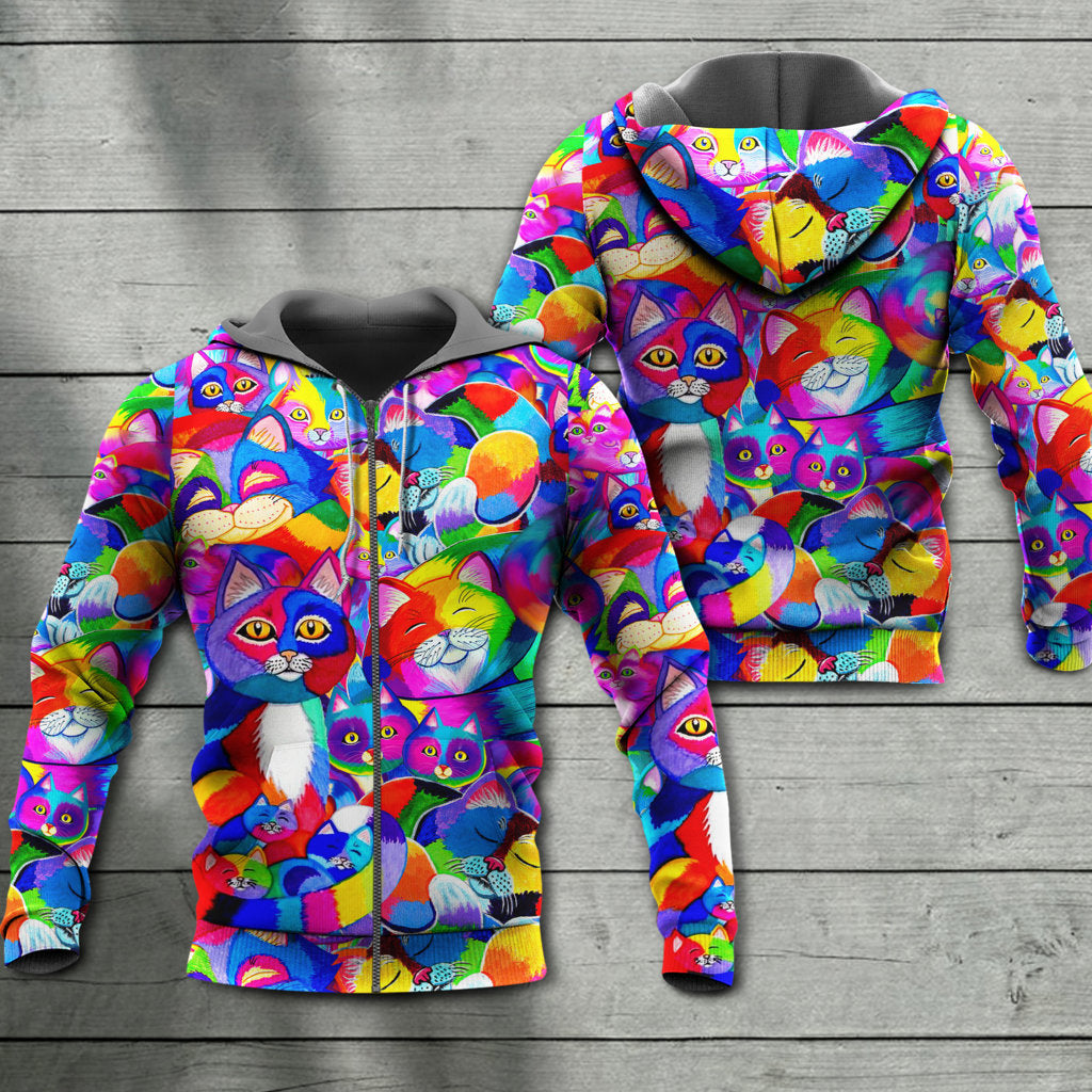 Cat Rainbow Colorful Art Style - 3D Hoodie