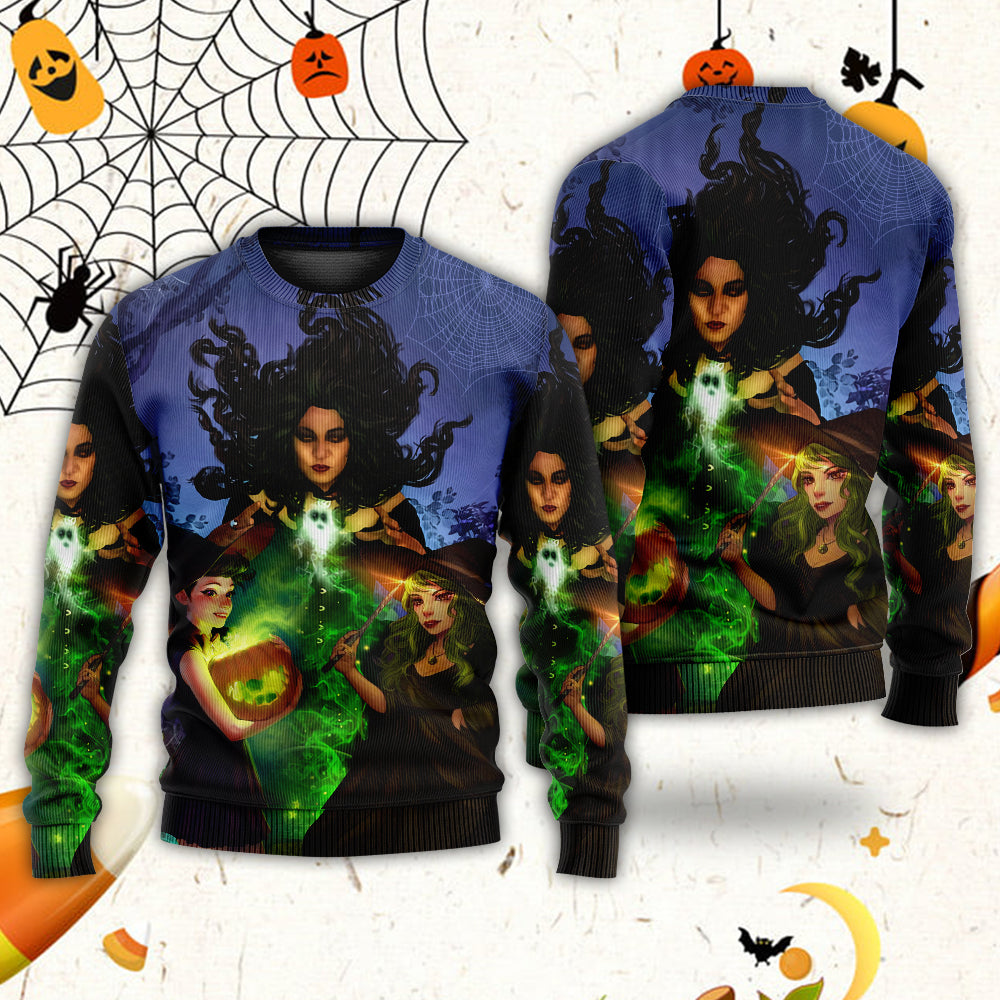 Halloween Witch Ghost Dark Forest Art – Sweater - Ugly Christmas Sweater