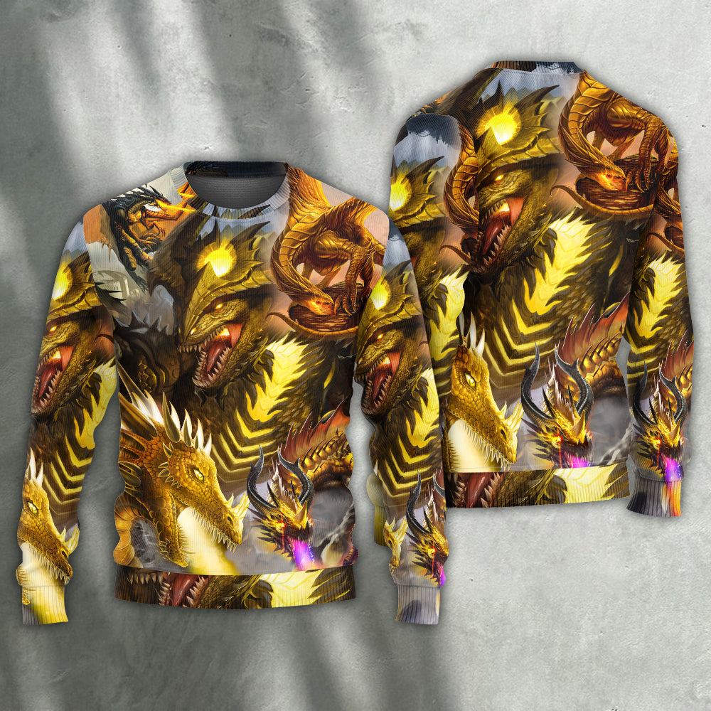 Golden Dragon Skull Fantasy Art – Sweater - Ugly Christmas Sweater