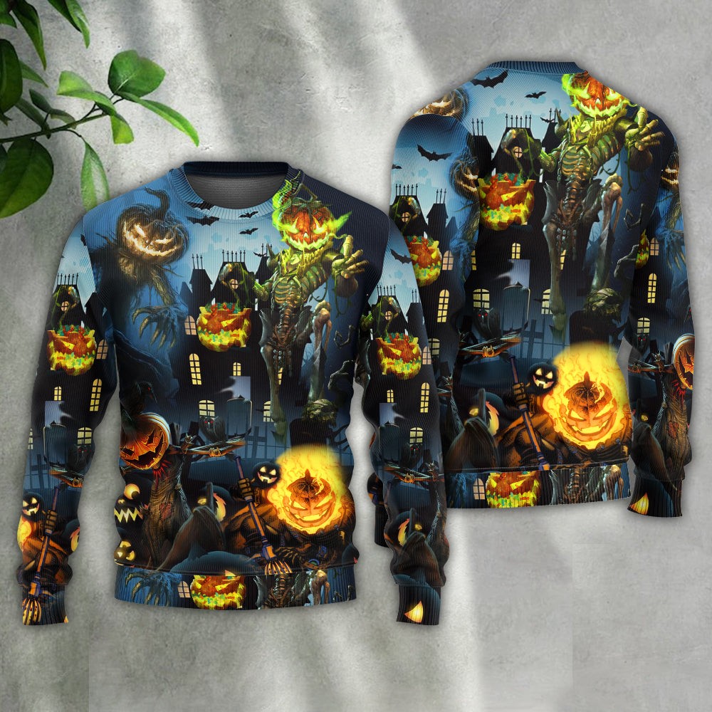 Halloween Pumpkin Night Sky Art – Sweater - Ugly Christmas Sweater