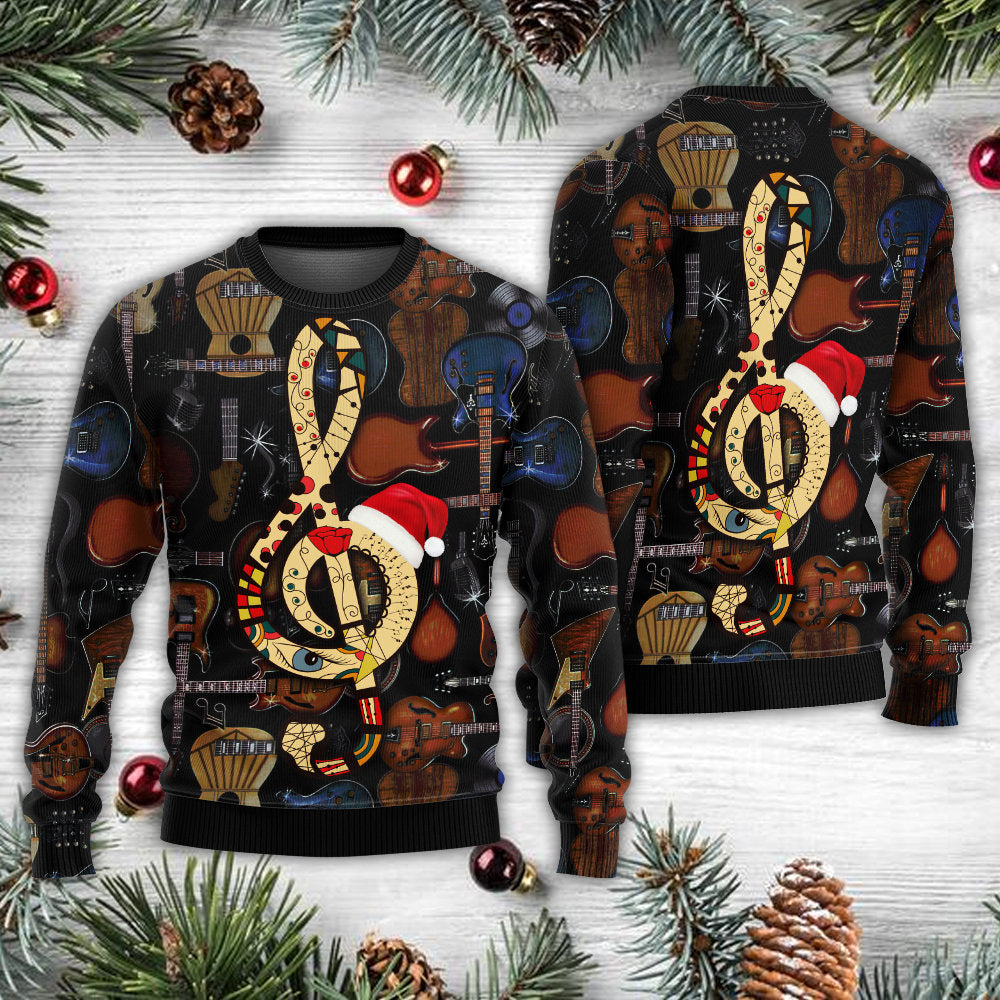 Christmas Guitar Happiness Santa Hat – Sweater - Ugly Christmas Sweater