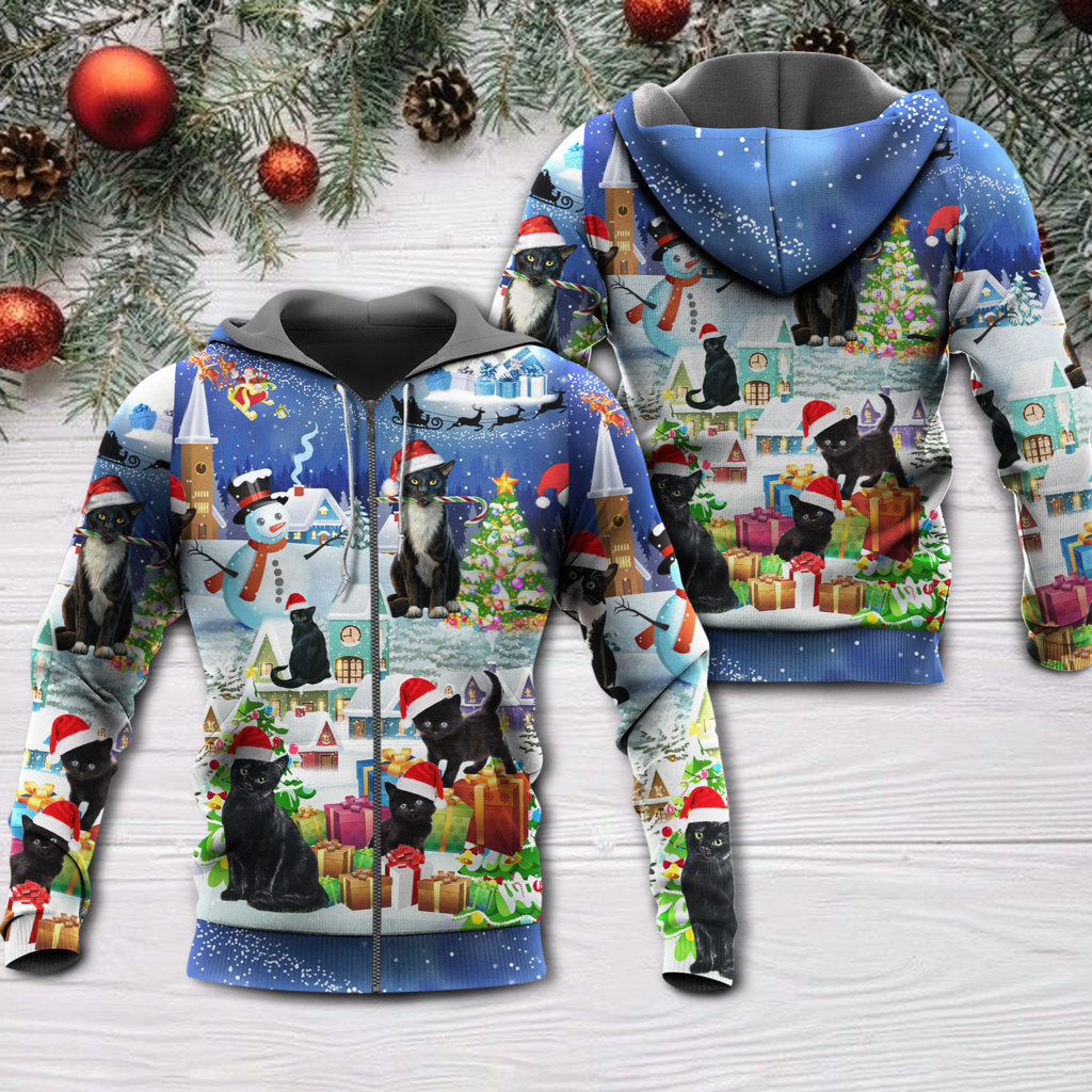 Christmas Black Cat Merry Catmas - 3D Hoodie
