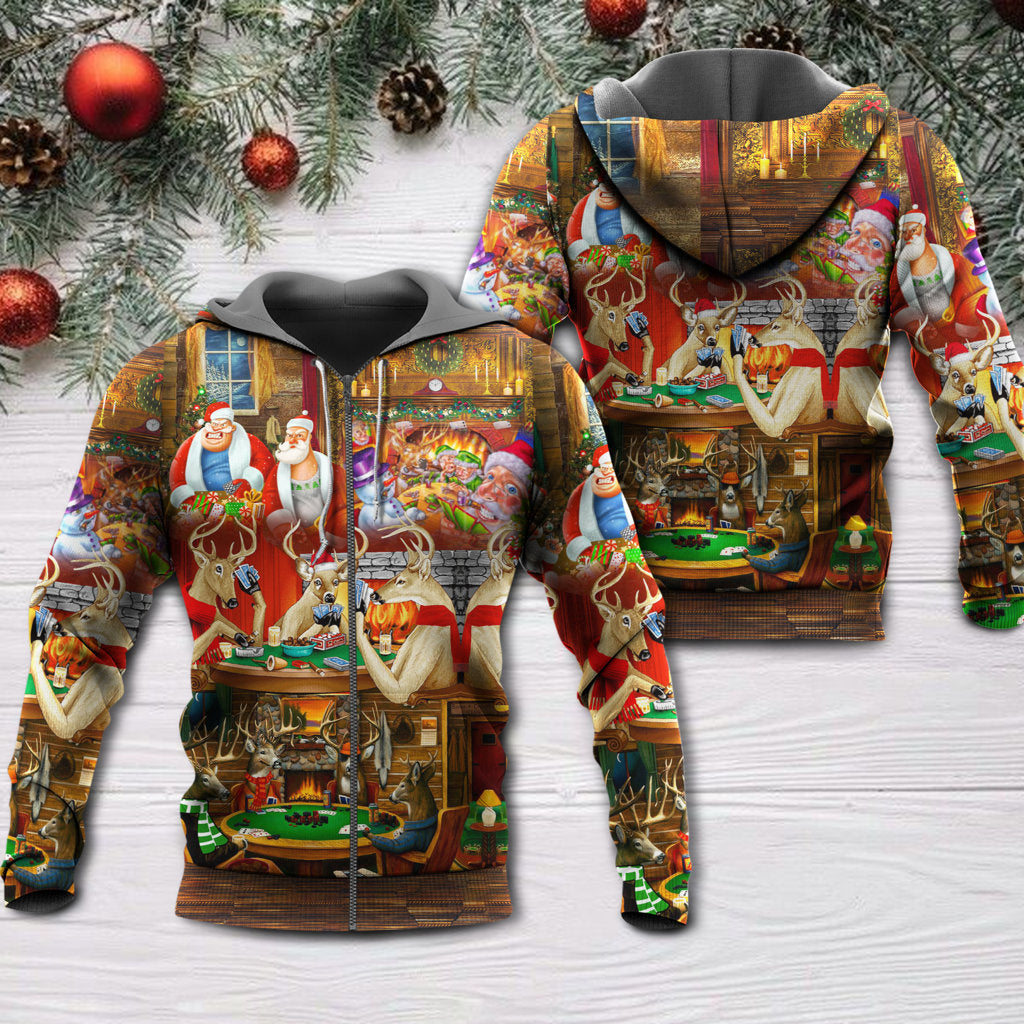 Christmas Poker Santa Friends Game Night - 3D Hoodie