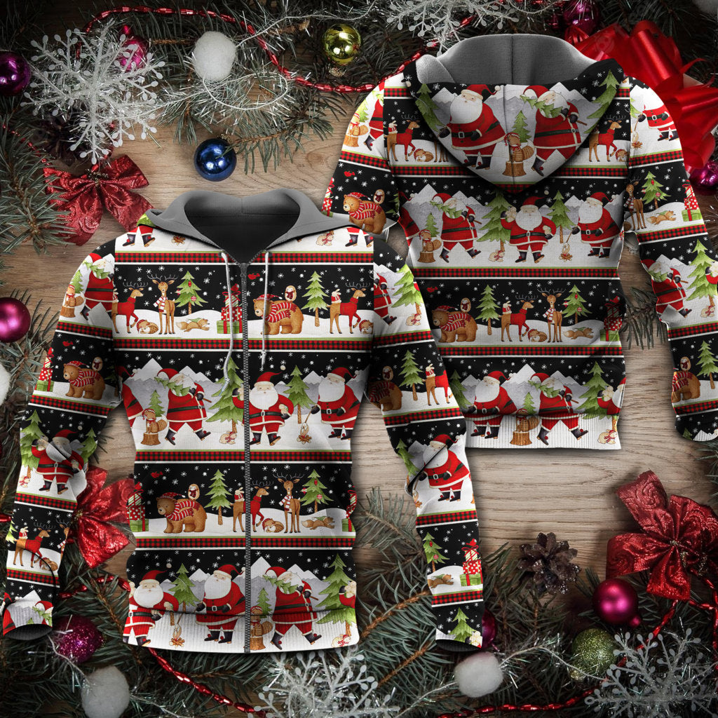 Christmas Happy Night Santa Reindeer Bear - Hoodie