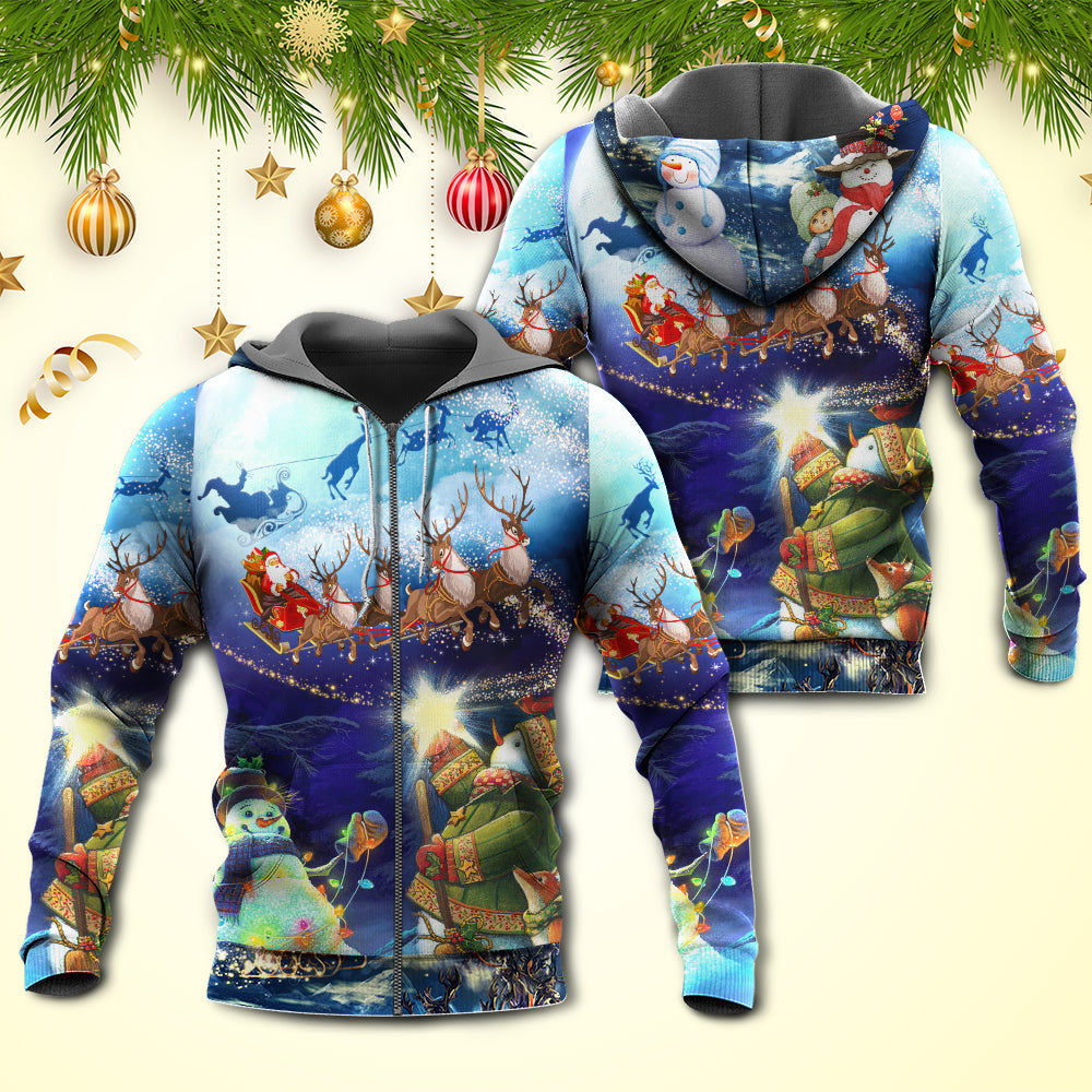 Christmas Reindeer Snowman Glow Art – 3D Hoodie