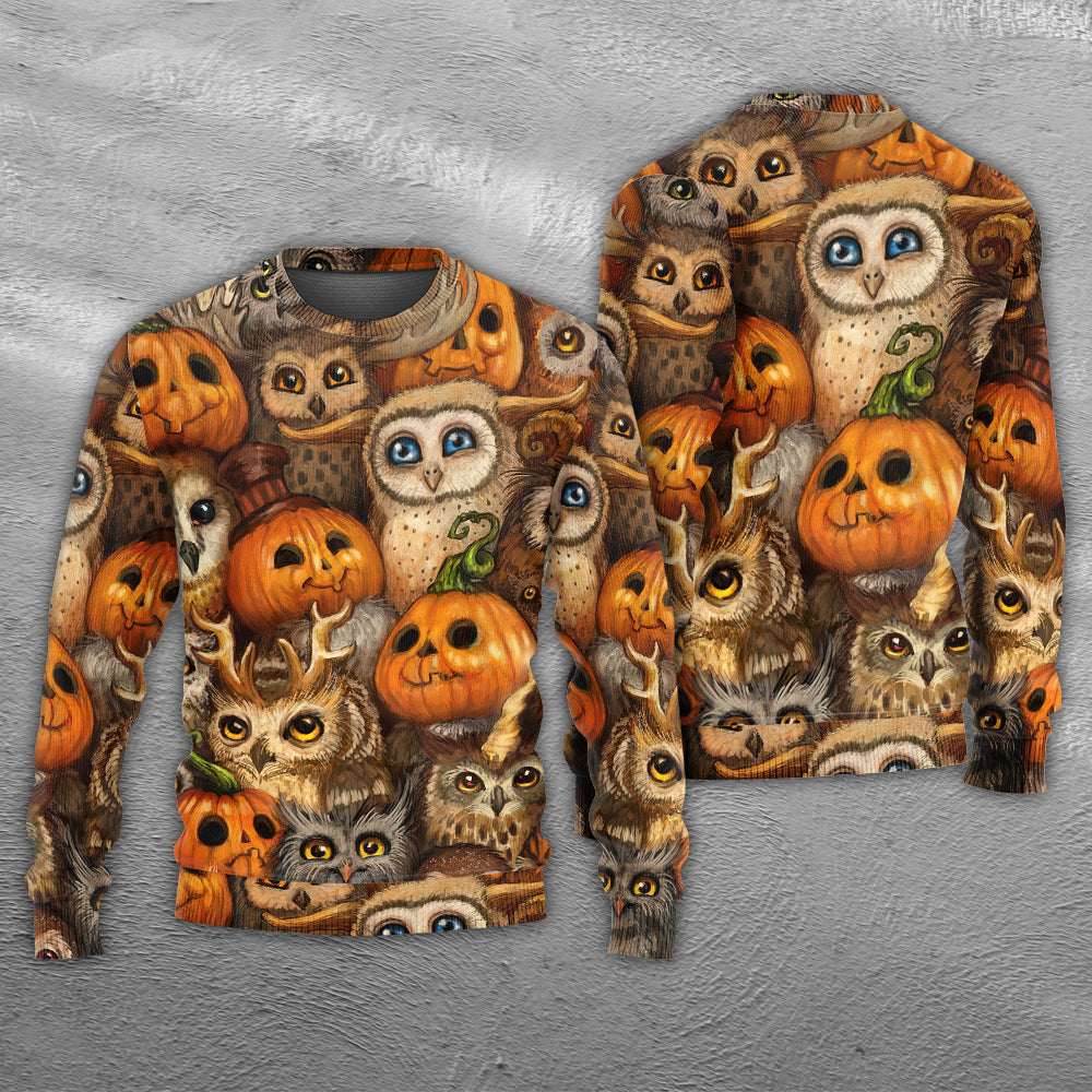 Halloween Owl Pumpkin Pattern Art – Sweater - Ugly Christmas Sweater