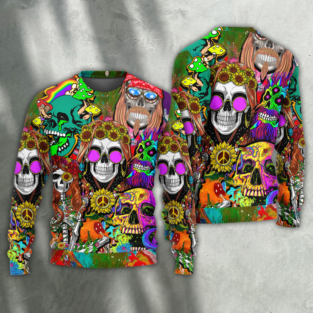 Hippie Skull Colorful Cool Art – Sweater - Ugly Christmas Sweater