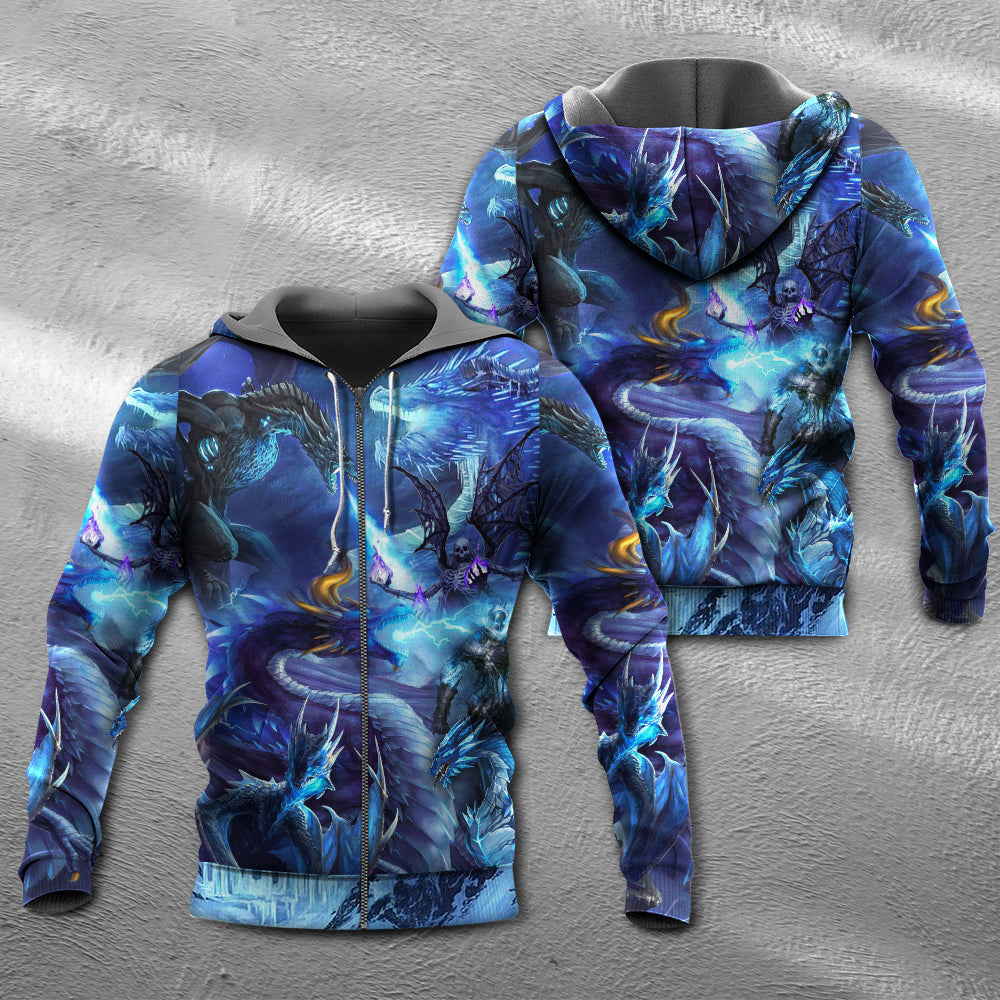 Blue Dragon Skull Lightning - 3D Hoodie