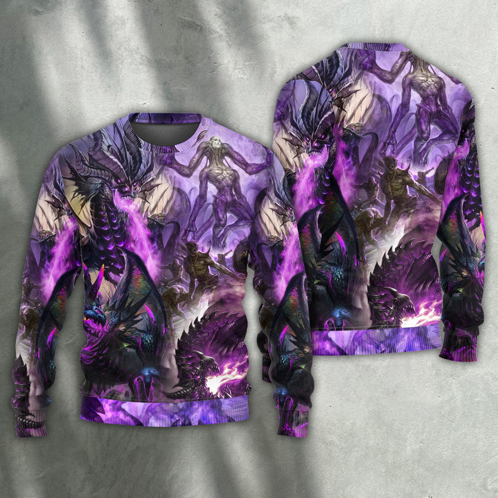 Purple Dragon Skull Lightning Fantasy Art – Sweater - Ugly Christmas Sweater