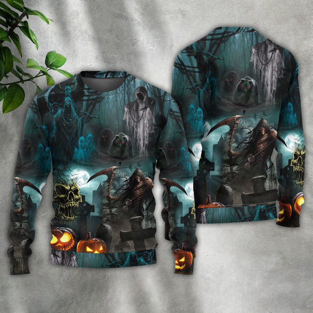 Halloween Ghost Pumpkin Night Art – Sweater - Ugly Christmas Sweater