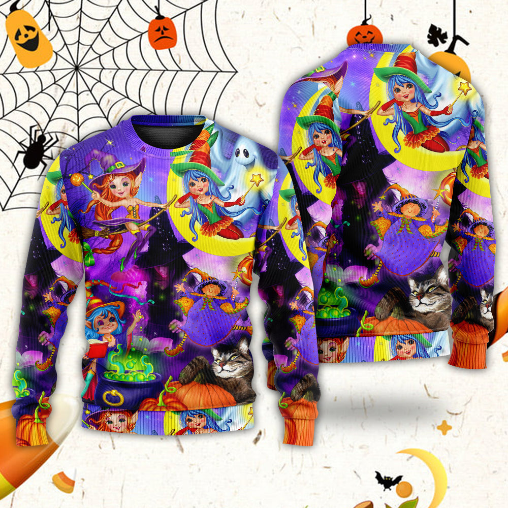 Halloween Cute Witch Ghost Magic Forest – Sweater - Ugly Christmas Sweater