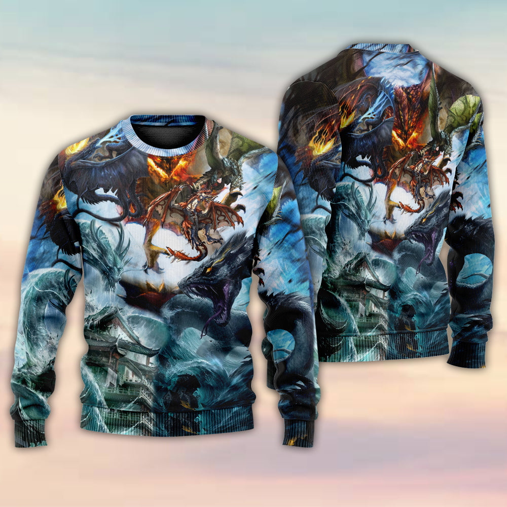 Epic Dragon Battle Fantasy Art – Sweater - Ugly Christmas Sweater