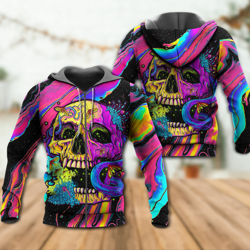 Skull And Moth Night Butterfly Neon Art – 3D Hoodie