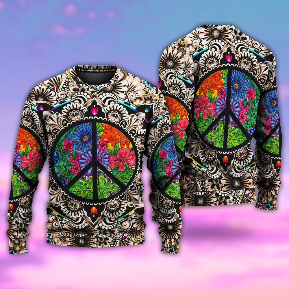 Hippie Peace Sign Galaxy Art – Sweater - Ugly Christmas Sweater