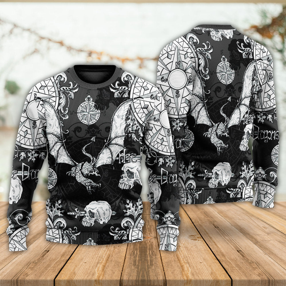 Fire Dragon Gothic Compass Baroque Art – Sweater - Ugly Christmas Sweater