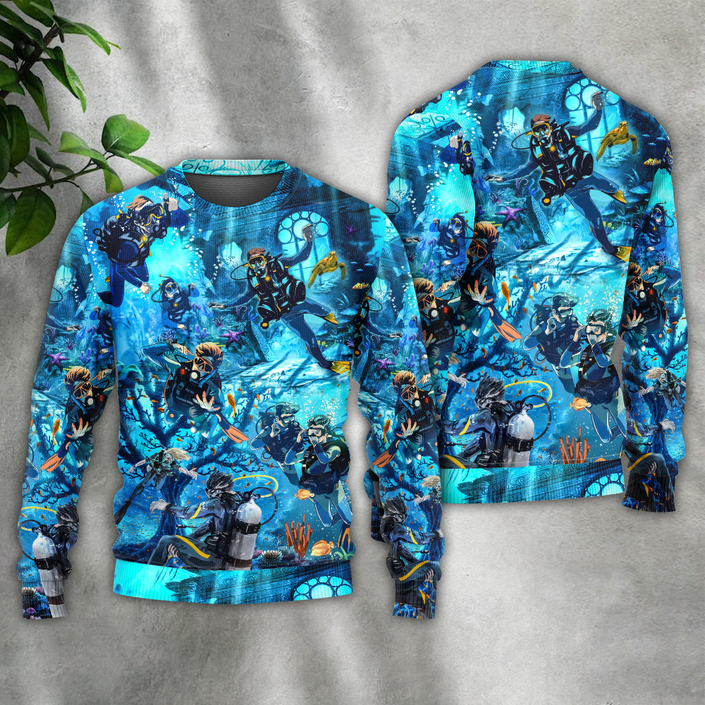Under The Sea Diving Art Style – Sweater - Ugly Christmas Sweater
