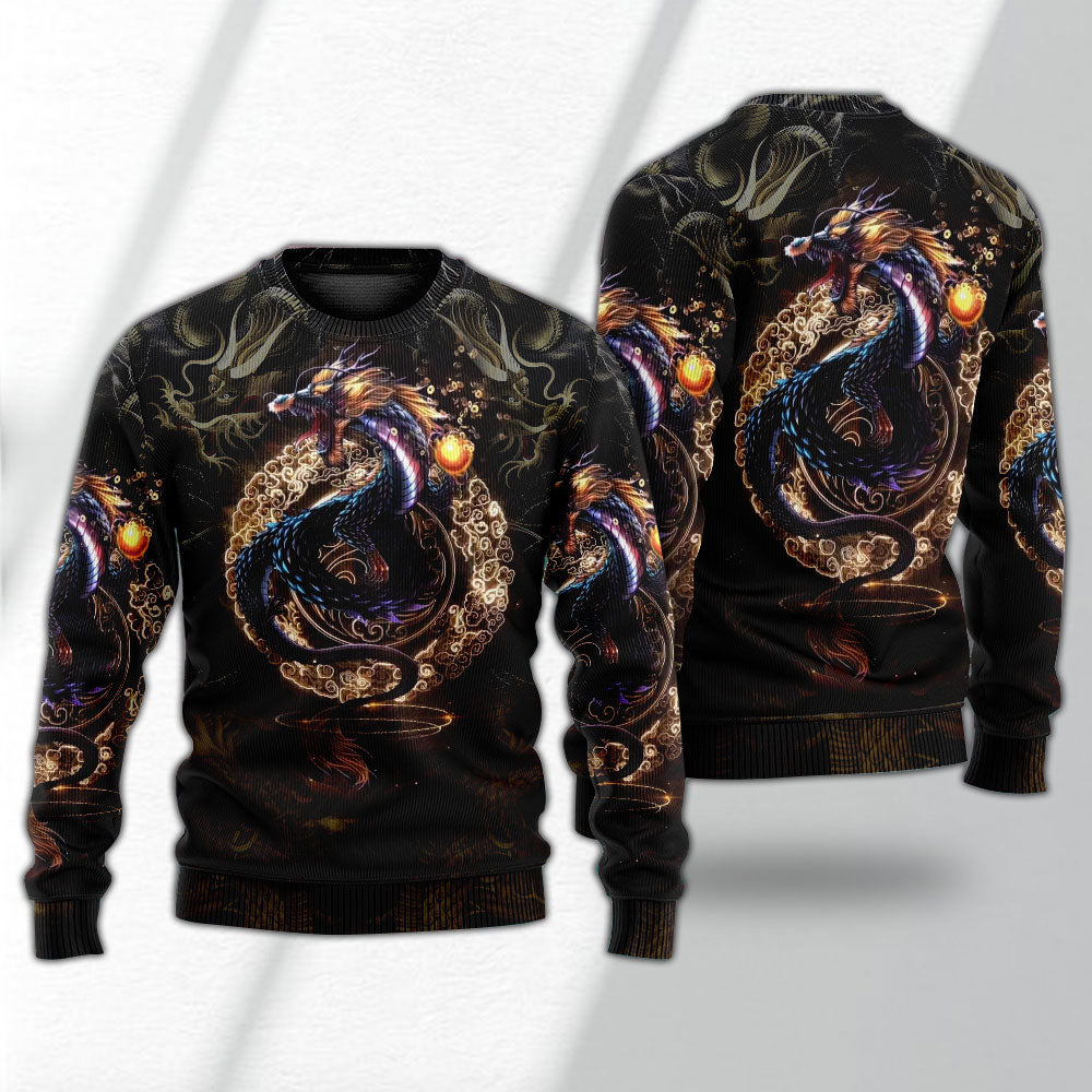 Golden Japanese Dragon Art Style – Sweater - Ugly Christmas Sweater