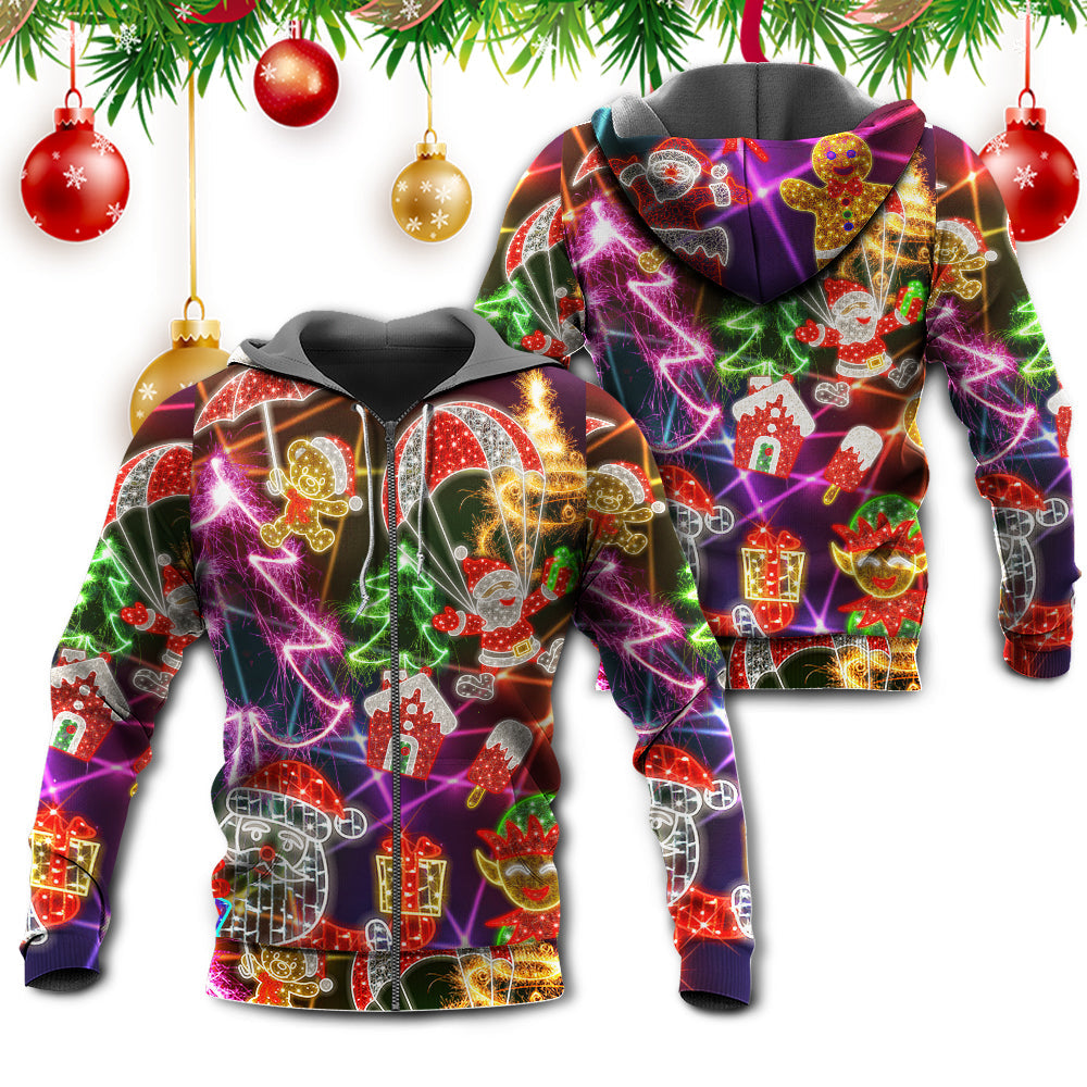 Christmas Funny Holiday Tree Gingerbread Neon Light Art – 3D Hoodie