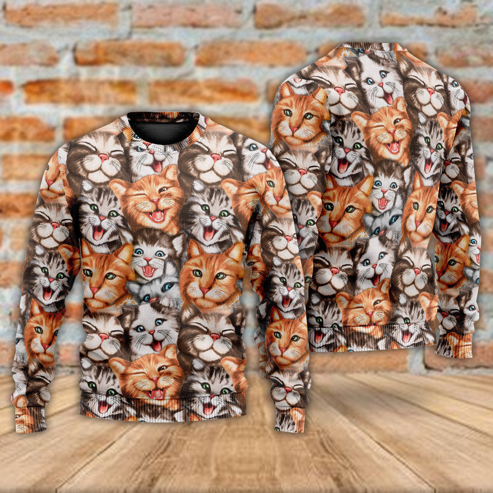 Cute Funny Cat Happy Life Art – Sweater - Ugly Christmas Sweater