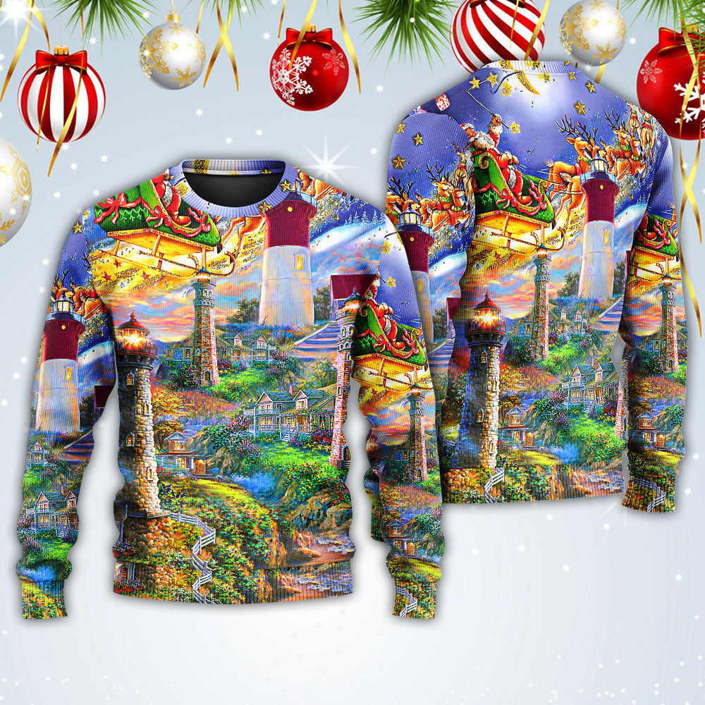 Lighthouse Christmas Santa Home Is The Light – Sweater - Ugly Christmas Sweater