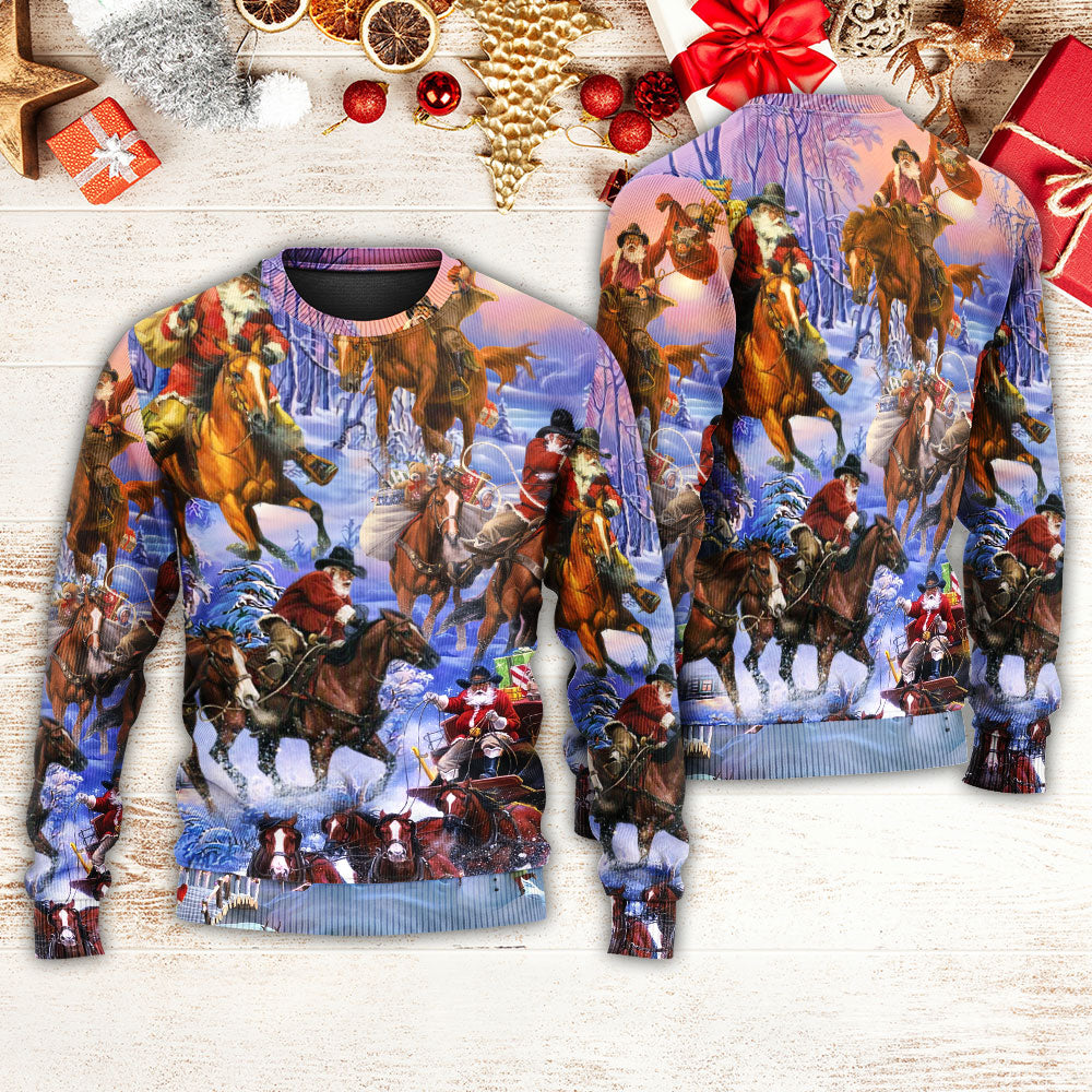 Christmas Santa And Horse Merry Xmas – Sweater - Ugly Christmas Sweater