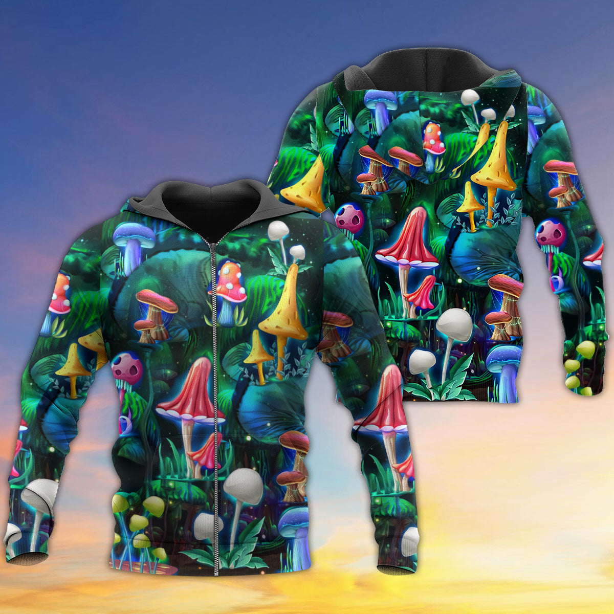 Hippie Mushroom Galaxy Neon Art – 3D Hoodie