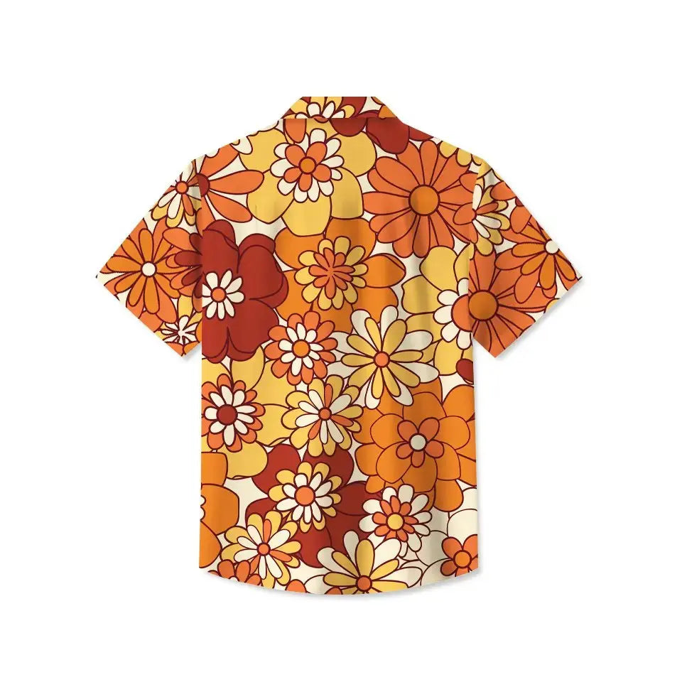 70s Retro Hippie Musical Floral Hawaiian Shirt