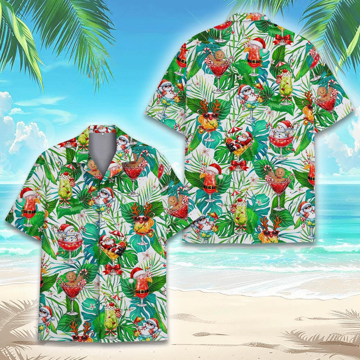 Tropical Christmas Cocktail Santa Snowman Beach Party – Hawaiian Shirt