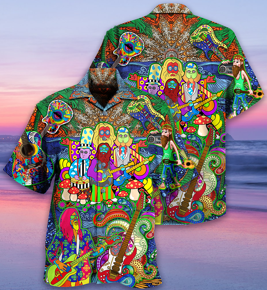 Hippie Music Electric Guitar Colorful Vintage Style - Hawaiian Shirt