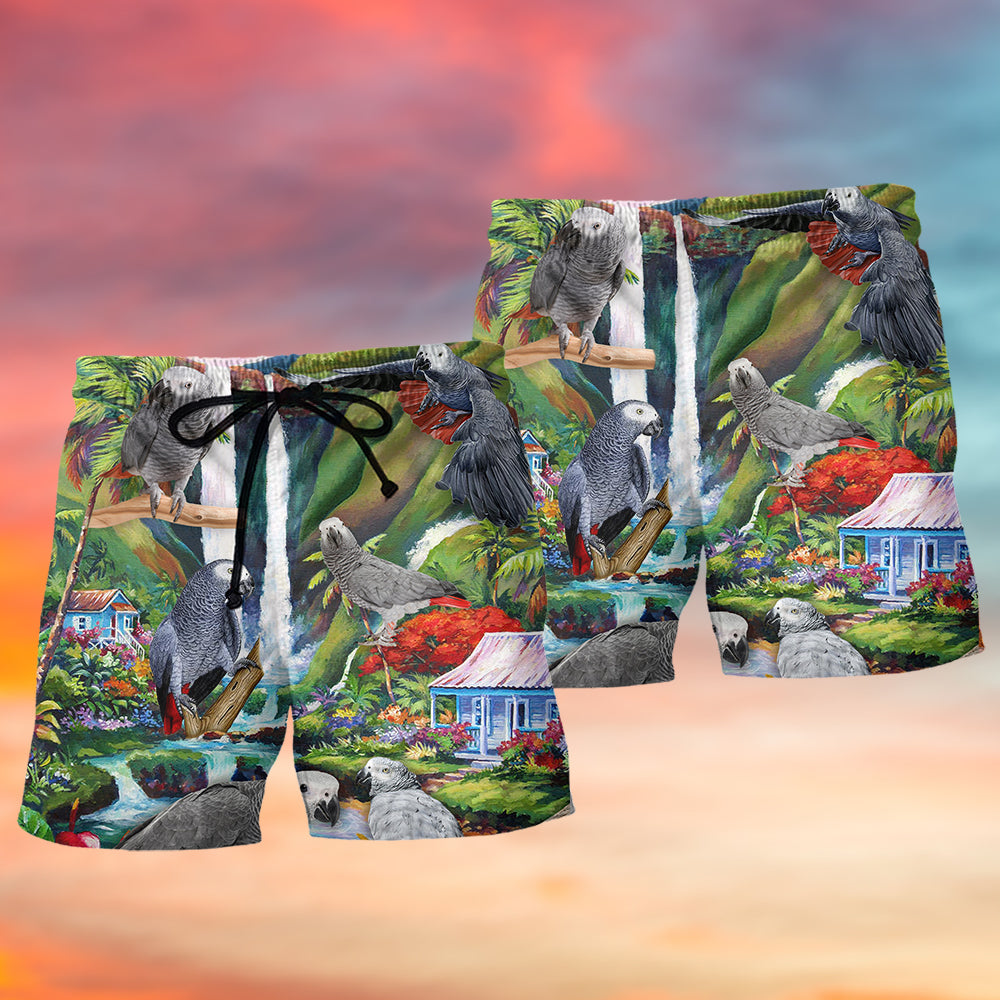 African Grey Parrot Tropical Style – Beach Short