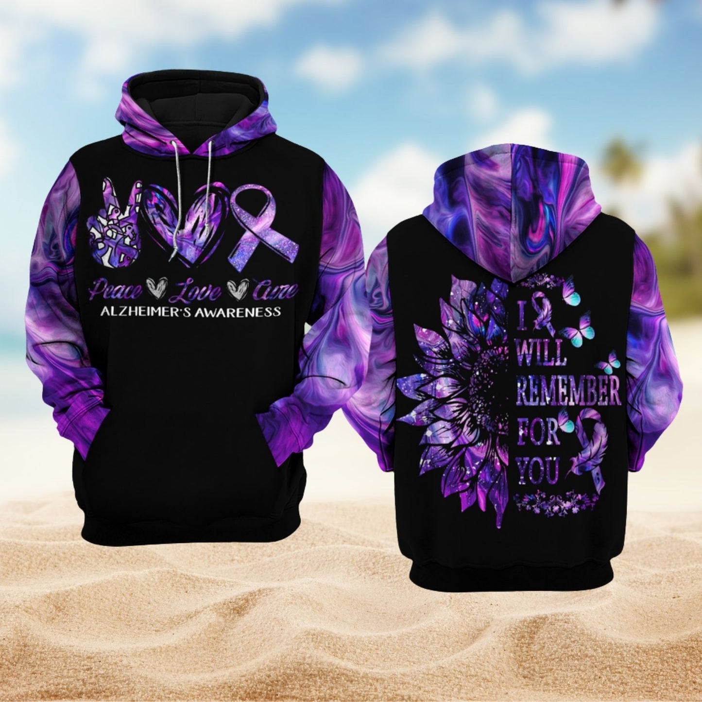 Alzheimers Awareness Peace Love - 3D Hoodie