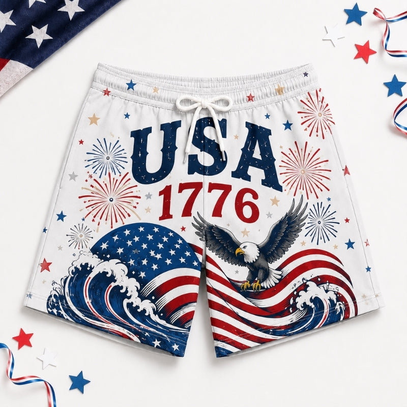 America 250th Anniversary Beach Short- USA Eagle Ocean Wave Short