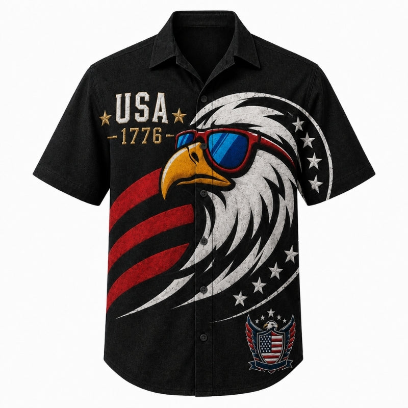 America 250th Anniversary Hawaiian Shirt- Cool Eagle Black Print