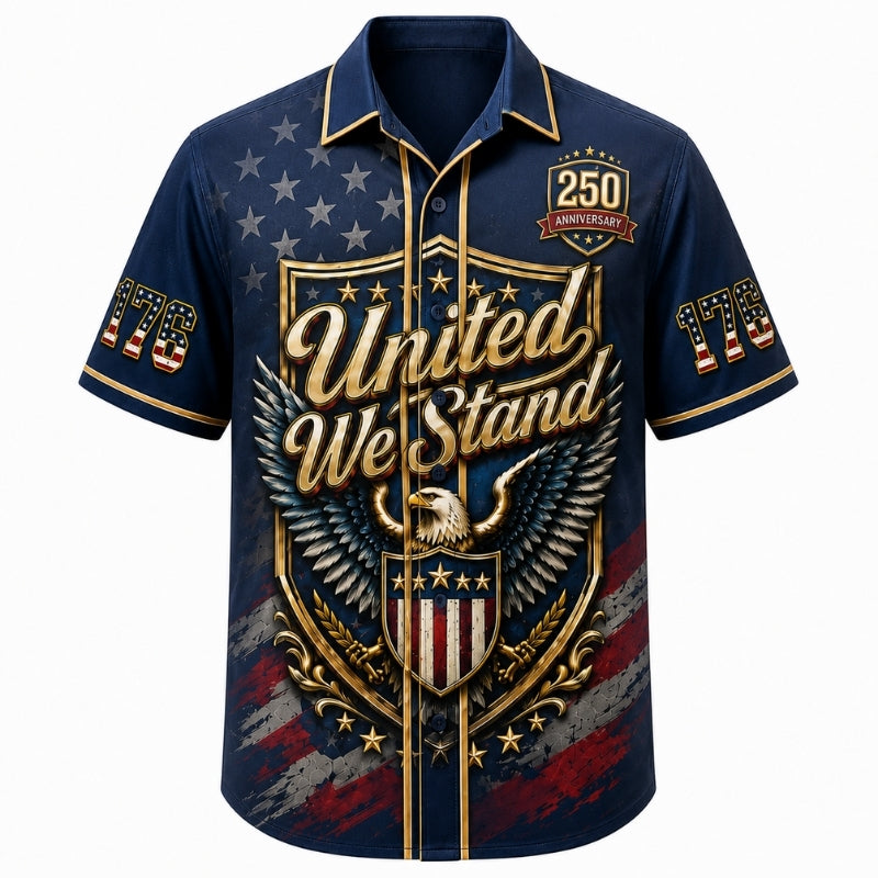 America 250th Anniversary Hawaiian Shirt- United We Stand Crest