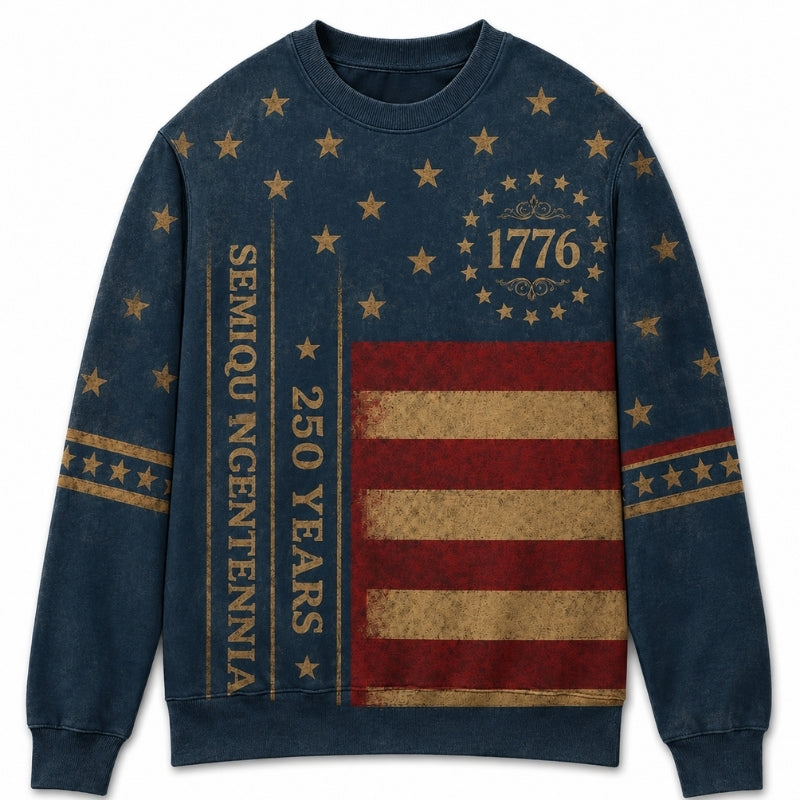 America 250th Anniversary Sweater - Semiquincentennial Vintage Flag Navy
