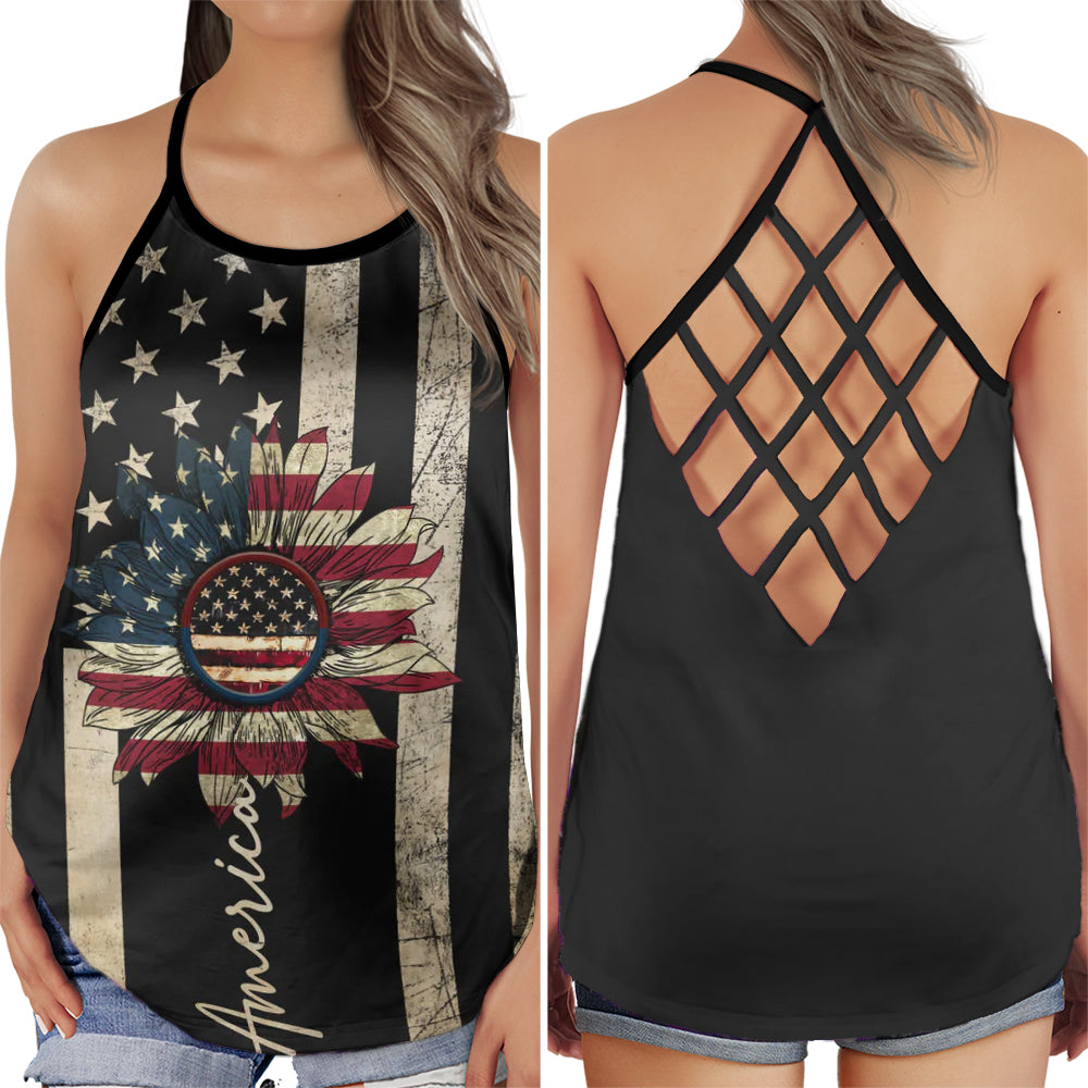 America Independence Day Happiness Black – Hollow Tank Top