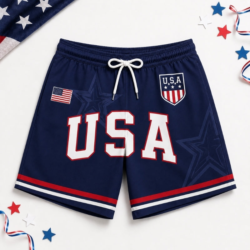 America 250th Anniversary Beach Short- USA Star Navy Crest