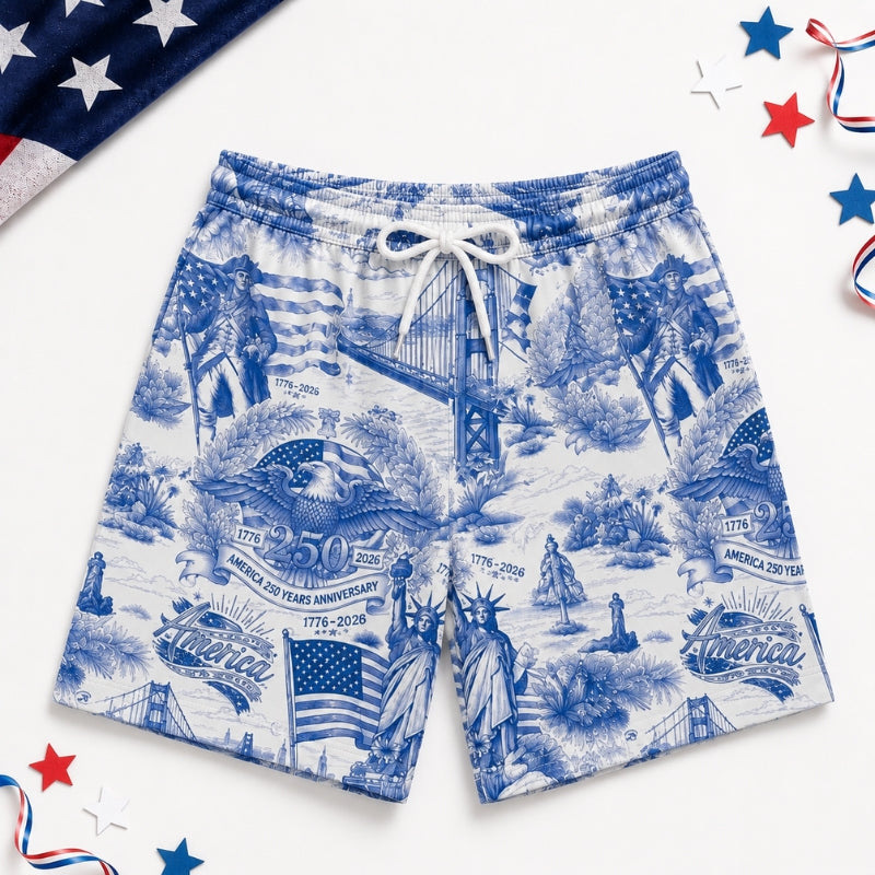 America 250th Anniversary Beach Short - Blue Toile Liberty