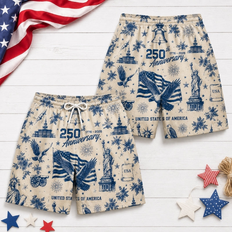 America 250th Anniversary Beach Short - Eagle Liberty Vintage Swim
