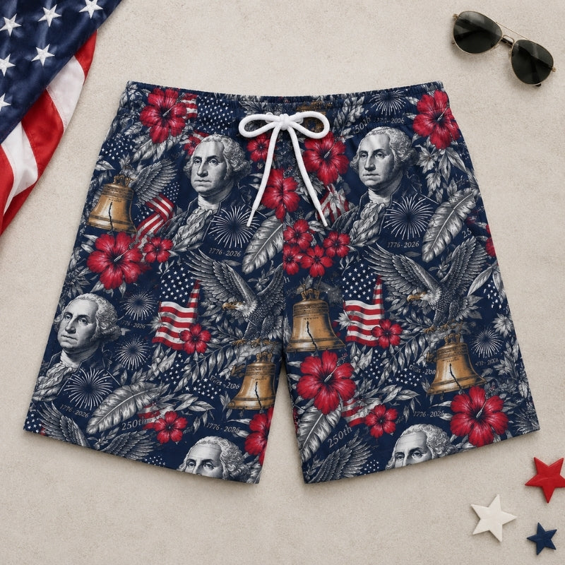 America 250th Anniversary Beach Short - Floral Eagle Swim