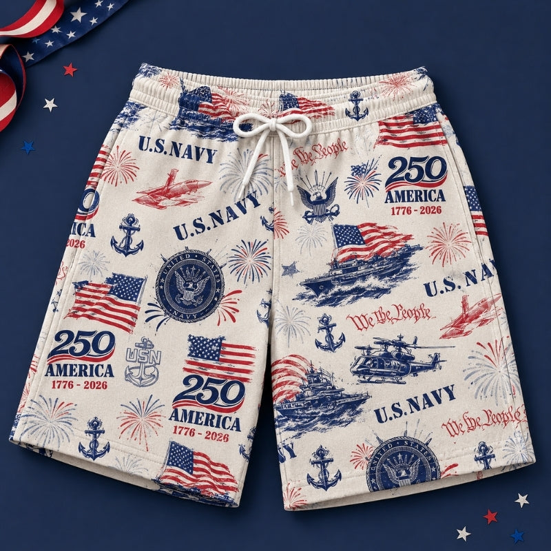 America 250th Anniversary Beach Short - Navy Flag Beachwear