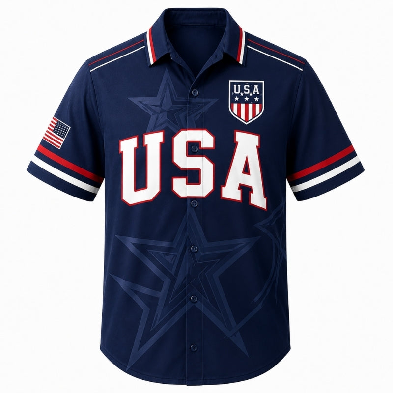 America 250th Anniversary Hawaiian Shirt- USA Star Navy Crest