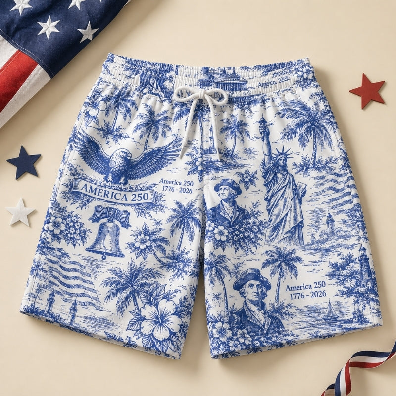 America 250th Anniversary Hawaiian Short - Blue Patriotic Swim