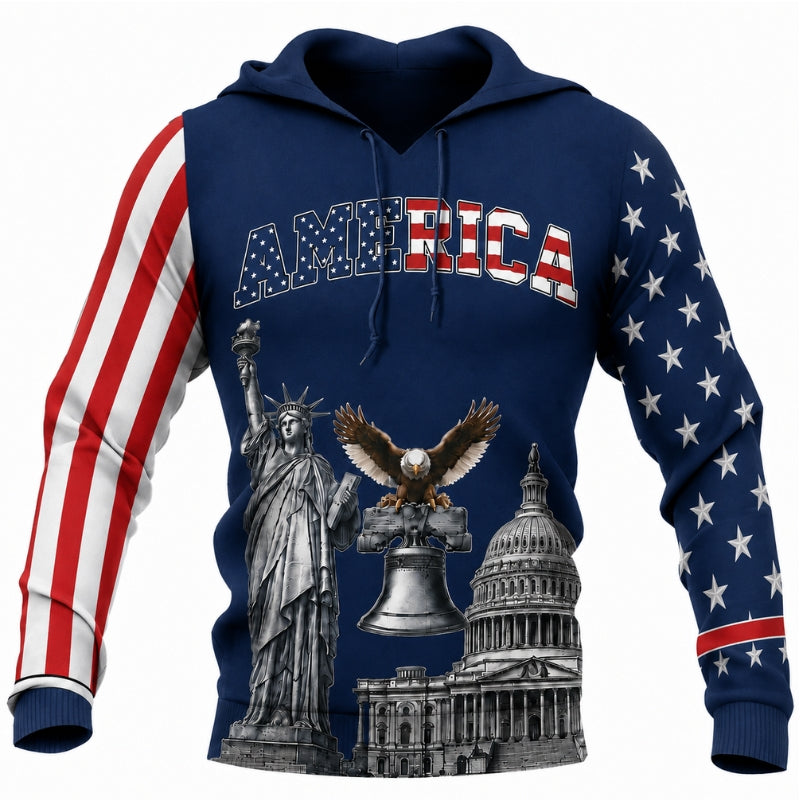 America 250th Anniversary Hoodie- USA Liberty Capitol Eagle Bell Print