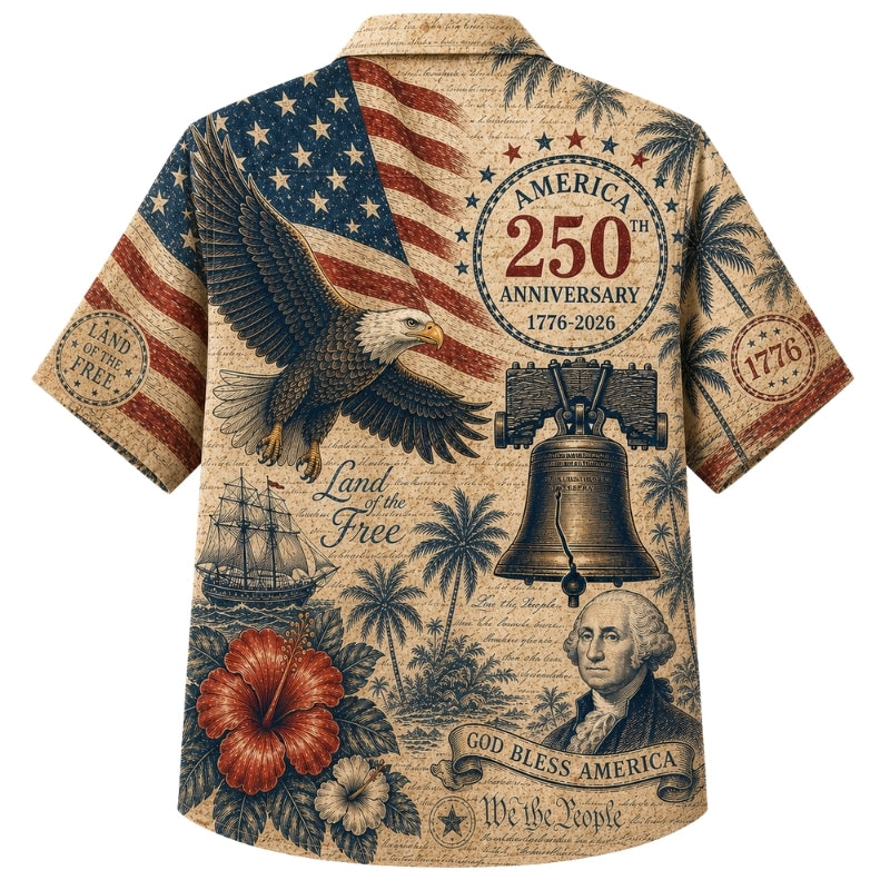 America 250th Anniversary Vintage USA Hawaiian Shirt 1776-2026