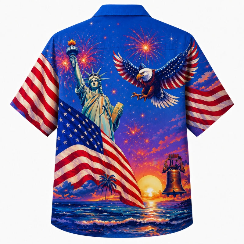 America 250th Anniversary Wide Hawaiian Shirt- Royal Blue Liberty Eagle