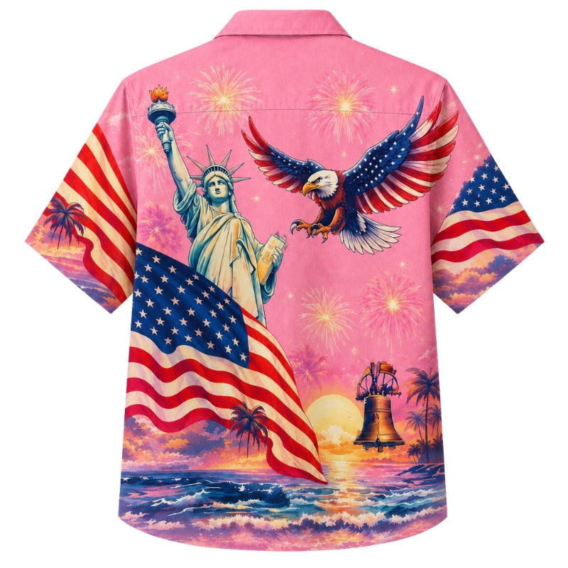 America 250th Anniversary Wide Hawaiian Shirt- Soft Pink Liberty Eagle